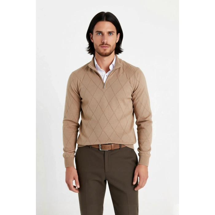 Erkek Casual Şık Regular Fit Pamuk Akrilik Triko Yarım Balıkçı Fermuarlı Kazak Kış İçin Kaliteli