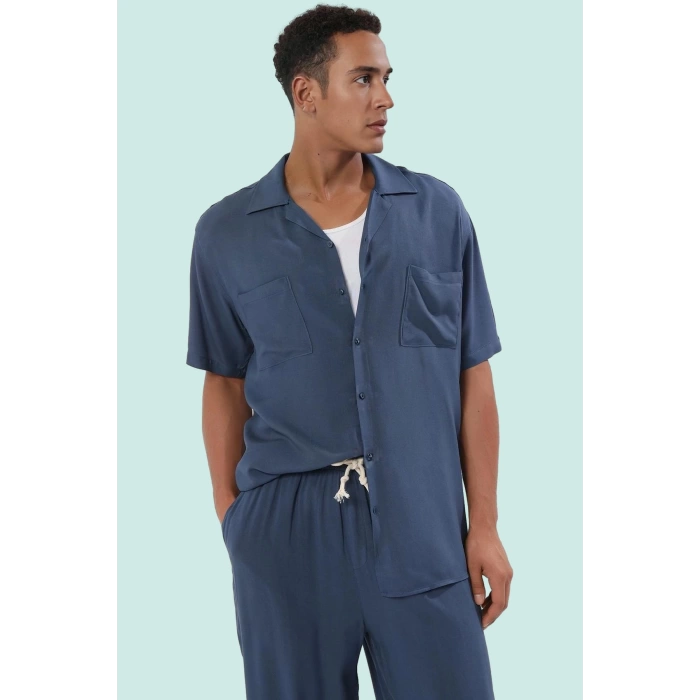 Erkek Cool & Comfort Dokuma Viskoz Gömlek Kısa Kol Regular Fit Yaz Günlük Kullanım Hafta Sonu
