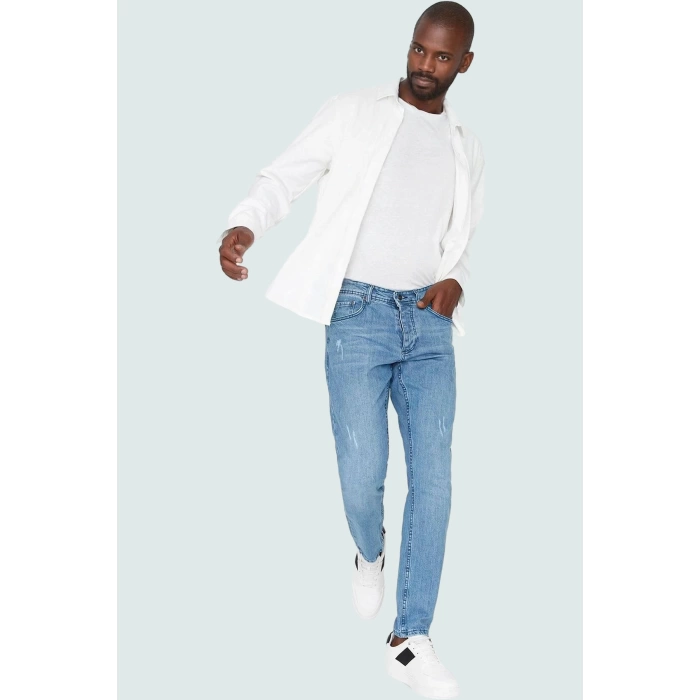 Erkek Dar Paça Denim Kot Pantolon Comfort Dokuma Slim Fit Günlük Kullanım Kaliteli Malzeme