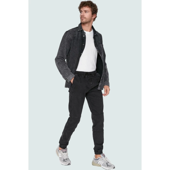 Erkek Denim Jogger Pantolon Regular Fit Normal Bel Lastikli Paça Rahat Günlük Modern Tasarım