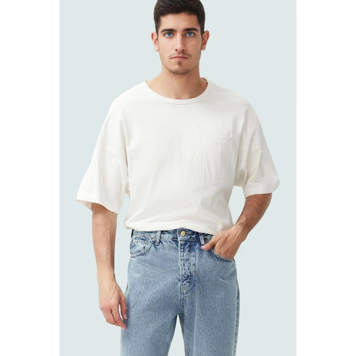 Erkek Denim Kot Pantolon Baggy Fit Geniş Paça Pamuk 5 Cep Regular Boy Günlük Şıklık Hafta Sonu