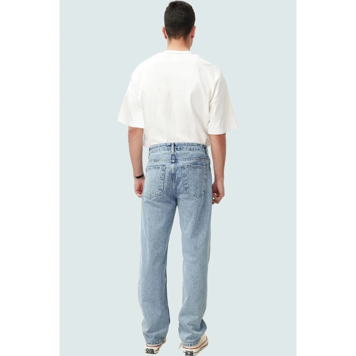 Erkek Denim Kot Pantolon Baggy Fit Geniş Paça Pamuk 5 Cep Regular Boy Günlük Şıklık Hafta Sonu