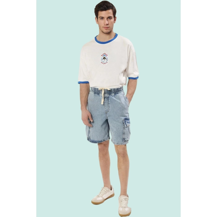 Erkek Denim Kot Şort Relaxed Kalıp Geniş Paça Pamuklu Yaz Aylarının Vazgeçilmezi Günlük Kullanım