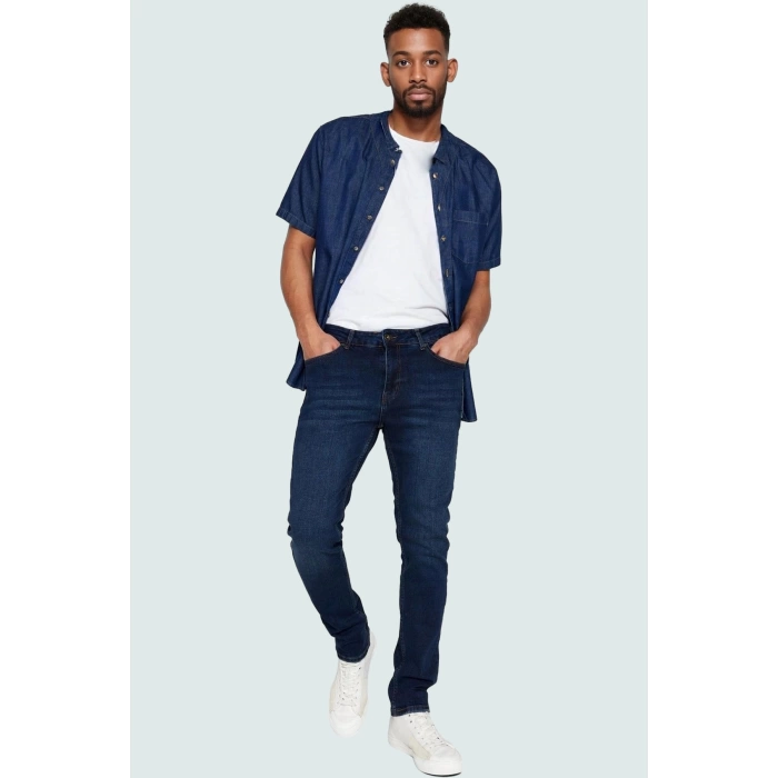 Erkek Denim Pantolon Esnek Slim Fit Dar Paça Casual Stil Günlük Kullanım Dayanıklı Malzeme