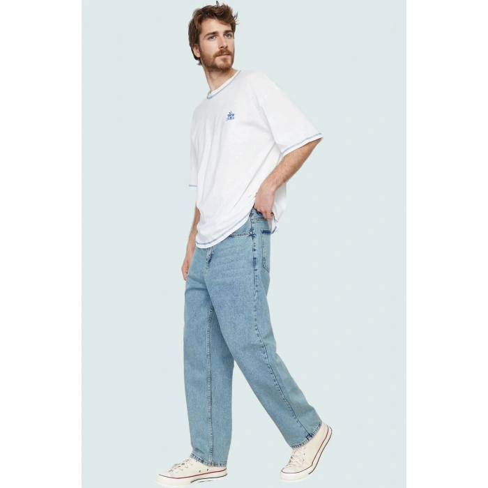 Erkek Denim Pantolon Yüksek Bel Geniş Paça Pamuk Günlük ve Rahat Yaz Aylarının Vazgeçilmezi