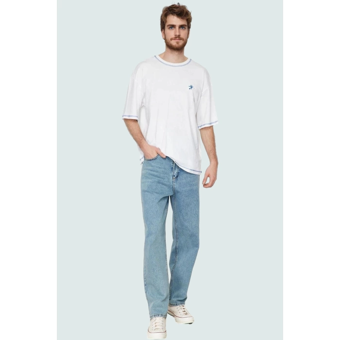 Erkek Denim Pantolon Yüksek Bel Geniş Paça Pamuk Günlük ve Rahat Yaz Aylarının Vazgeçilmezi