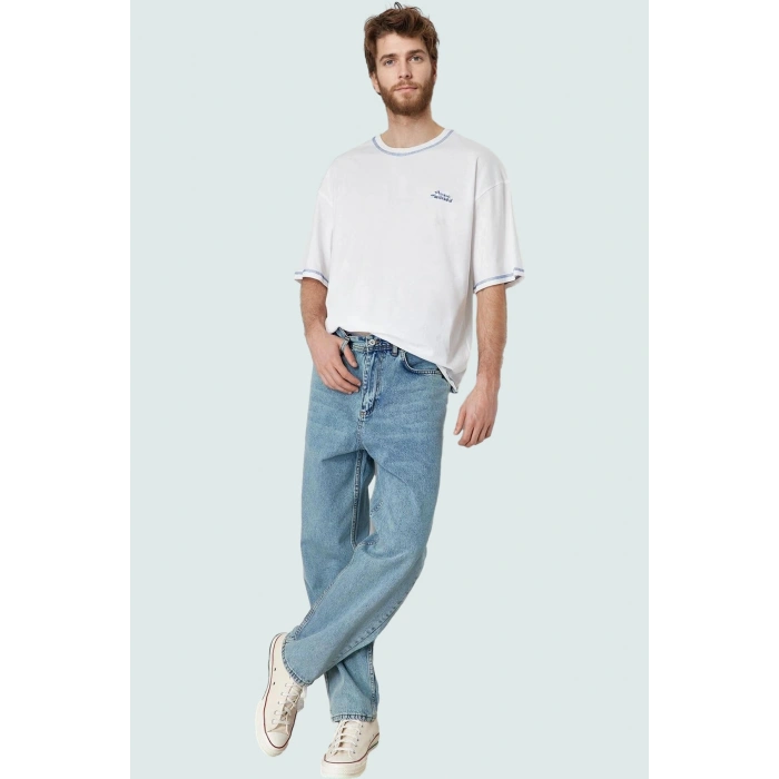 Erkek Denim Pantolon Yüksek Bel Geniş Paça Pamuk Günlük ve Rahat Yaz Aylarının Vazgeçilmezi