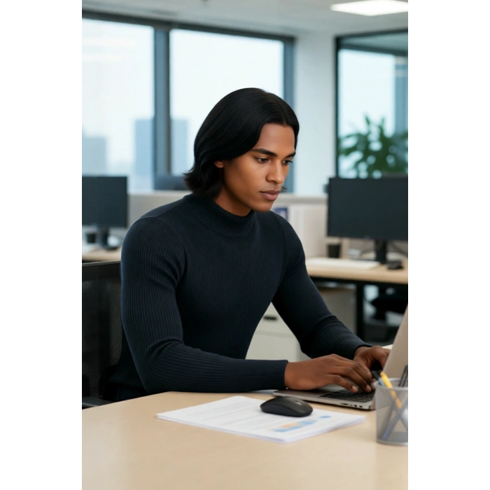 Erkek Dik Yaka Uzun Kol Fitilli Dar Kalıp Triko Kazak Kış Sezonu İçin Modern ve Konforlu Stil