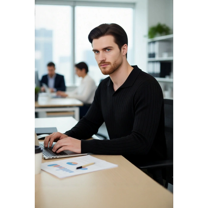 Erkek Düz Desen Fitted Polo Yaka Akrilik Triko Kazak Günlük Kullanım İçin Rahat ve Modern Kaliteli