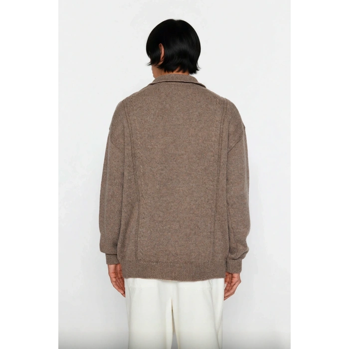 Erkek Düz Desen Polo Yaka Triko Kazak Soğuk Havalar İçin İdeal Rahat Kışlık Giyim Kaliteli