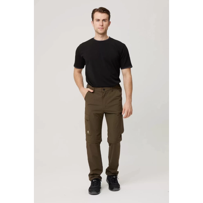 Erkek Düz Kaki Rüzgar Geçirmez Trekking Pantolonu Erciyes Outdoor Pantolon Dönüştürülebilir
