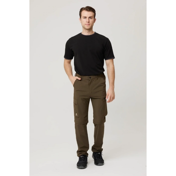 Erkek Düz Kaki Rüzgar Geçirmez Trekking Pantolonu Erciyes Outdoor Pantolon Dönüştürülebilir