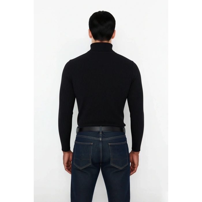 Erkek Fitted Balıkçı Yaka Fitilli Pamuklu Kışlık Kazak Soğuk Havalarda Tarz Sahibi Görünüm Sağlar