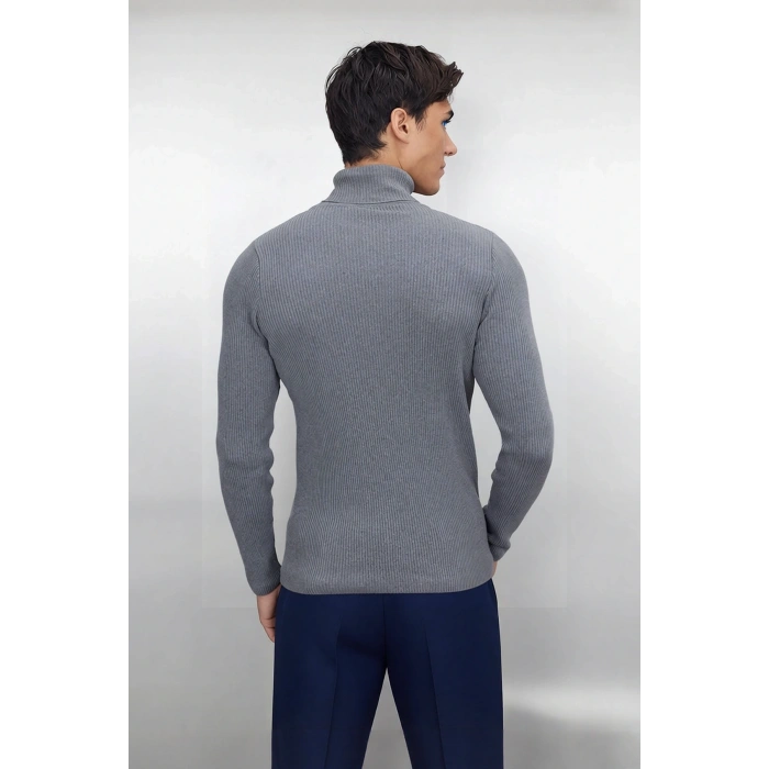 Erkek Fitted Balıkçı Yaka Fitilli Pamuklu Kışlık Kazak Soğuk Havalarda Tarz Sahibi Görünüm Sağlar