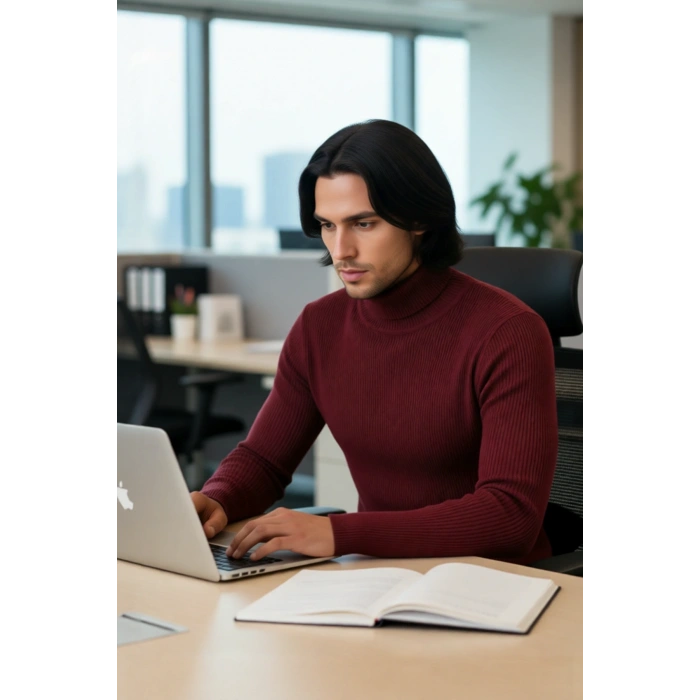 Erkek Fitted Balıkçı Yaka Fitilli Pamuklu Kışlık Kazak Soğuk Havalarda Tarz Sahibi Görünüm Sağlar