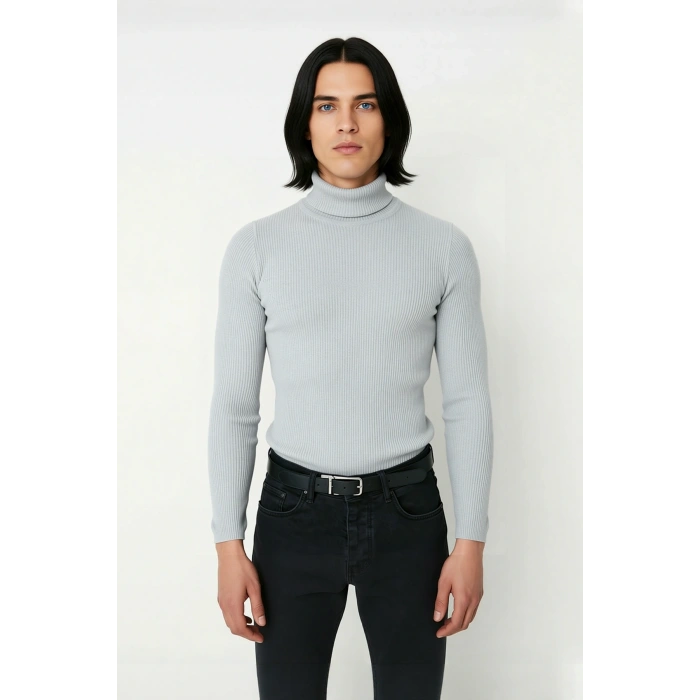 Erkek Fitted Balıkçı Yaka Fitilli Triko Kazak Kış Günleri İçin İdeal Şıklığı ve Konforu Sunar