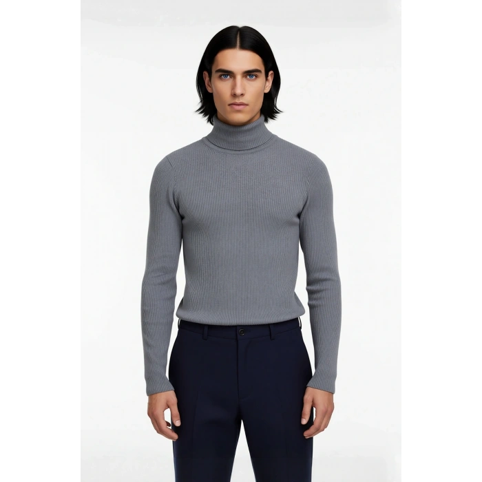 Erkek Fitted Balıkçı Yaka Fitilli Triko Kazak Kış Günleri İçin İdeal Şıklığı ve Konforu Sunar