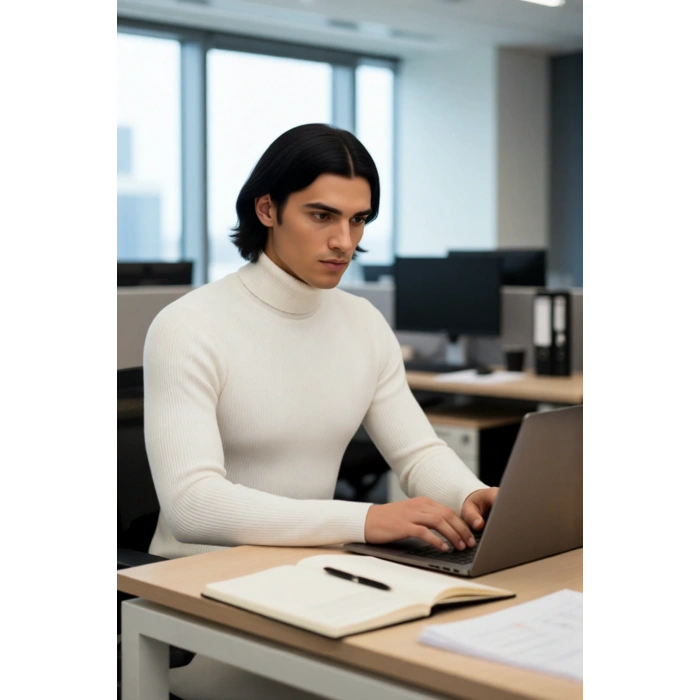 Erkek Fitted Balıkçı Yaka Fitilli Triko Kazak Kış Günleri İçin İdeal Şıklığı ve Konforu Sunar