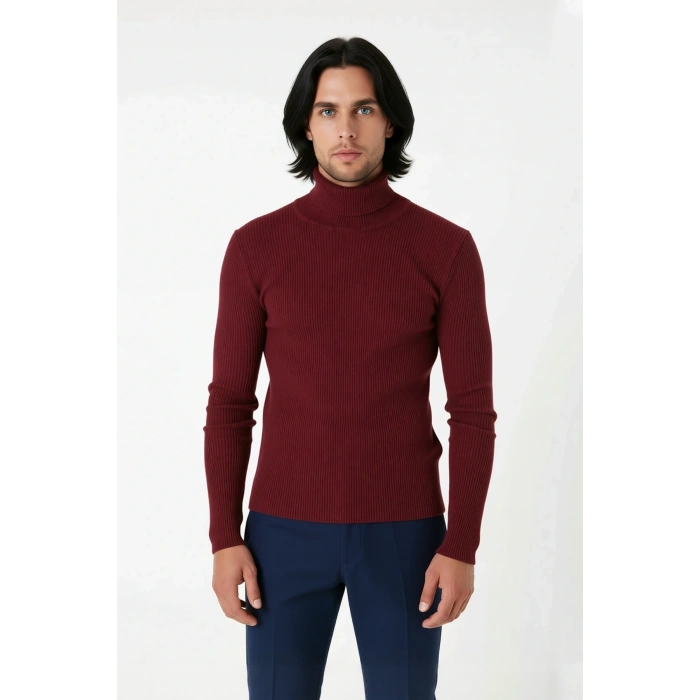 Erkek Fitted Balıkçı Yaka Fitilli Uzun Kollu Kazak Günlük Şıklığı ve Kış Konforunu Birleştirir