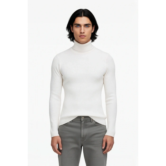 Erkek Fitted Balıkçı Yaka Fitilli Uzun Kollu Kazak Günlük Şıklığı ve Kış Konforunu Birleştirir