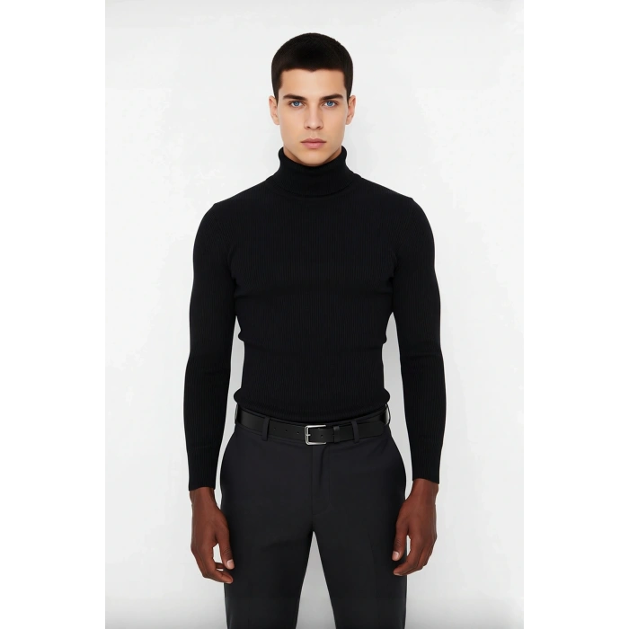 Erkek Fitted Balıkçı Yaka Fitilli Uzun Kollu Kazak Günlük Şıklığı ve Kış Konforunu Birleştirir