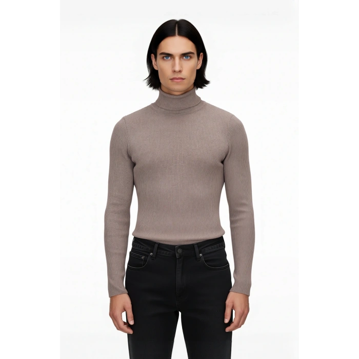 Erkek Fitted Balıkçı Yaka Fitilli Uzun Kollu Kazak Günlük Şıklığı ve Kış Konforunu Birleştirir