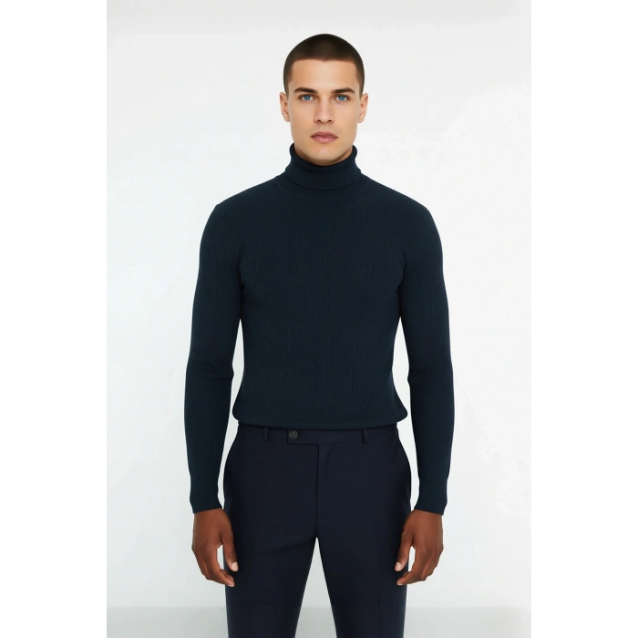 Erkek Fitted Balıkçı Yaka Fitilli Uzun Kollu Kazak Günlük Şıklığı ve Kış Konforunu Birleştirir