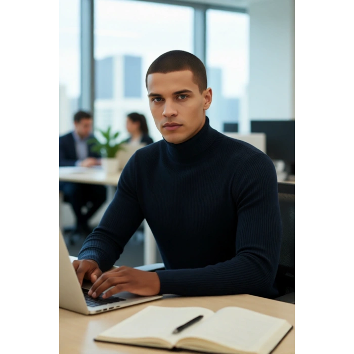 Erkek Fitted Balıkçı Yaka Fitilli Uzun Kollu Kazak Günlük Şıklığı ve Kış Konforunu Birleştirir