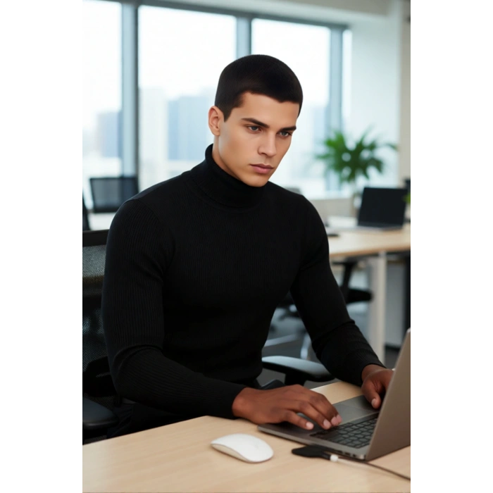 Erkek Fitted Balıkçı Yaka Fitilli Uzun Kollu Kazak Günlük Şıklığı ve Kış Konforunu Birleştirir