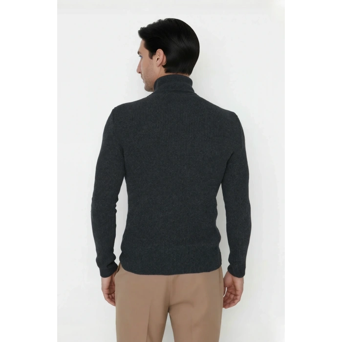 Erkek Fitted Balıkçı Yaka Fitilli Uzun Kollu Kazak Günlük Şıklığı ve Kış Konforunu Birleştirir