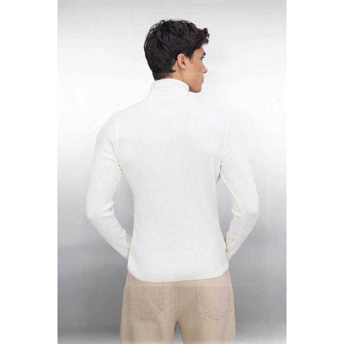 Erkek Fitted Balıkçı Yaka Fitilli Uzun Kollu Kazak Günlük Şıklığı ve Kış Konforunu Birleştirir