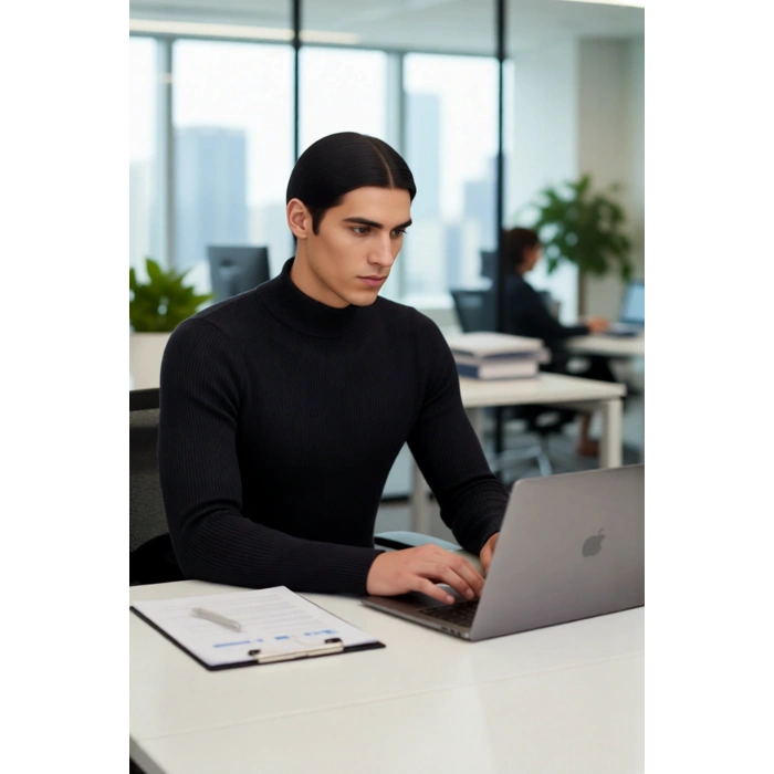 Erkek Fitted Dar Kalıp Dik Yaka Uzun Kol Fitilli Triko Kazak Kış Günleri İçin Şık ve Rahat Seçim