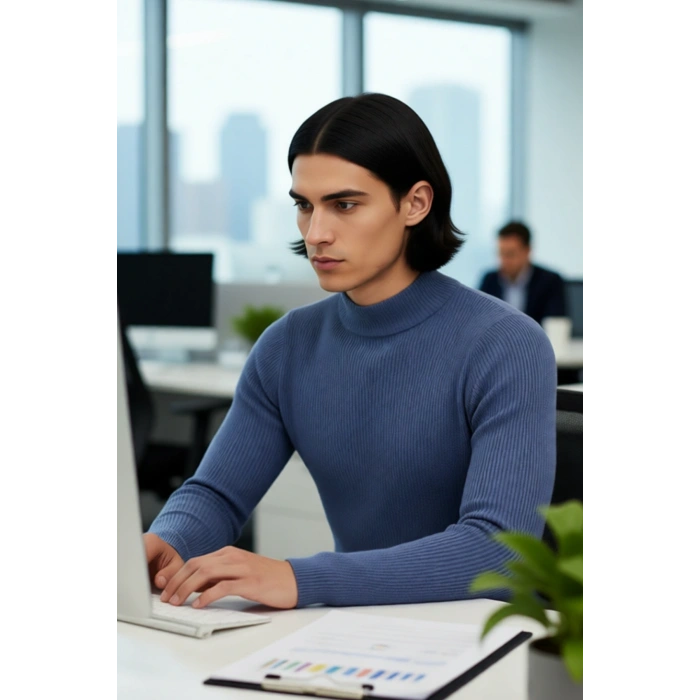 Erkek Fitted Dar Kalıp Dik Yaka Uzun Kol Fitilli Triko Kazak Kış Günleri İçin Şık ve Rahat Seçim