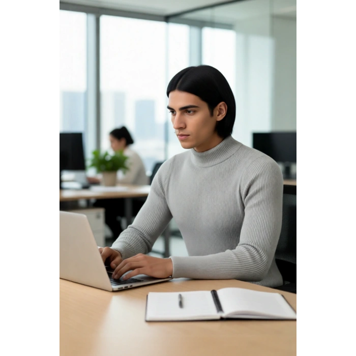 Erkek Fitted Dar Kalıp Dik Yaka Uzun Kol Fitilli Triko Kazak Kış Günleri İçin Şık ve Rahat Seçim