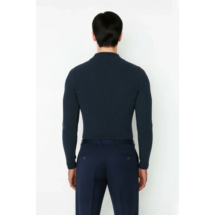 Erkek Fitted Dar Kalıp Dik Yaka Uzun Kol Fitilli Triko Kazak Kış Günleri İçin Şık ve Rahat Seçim