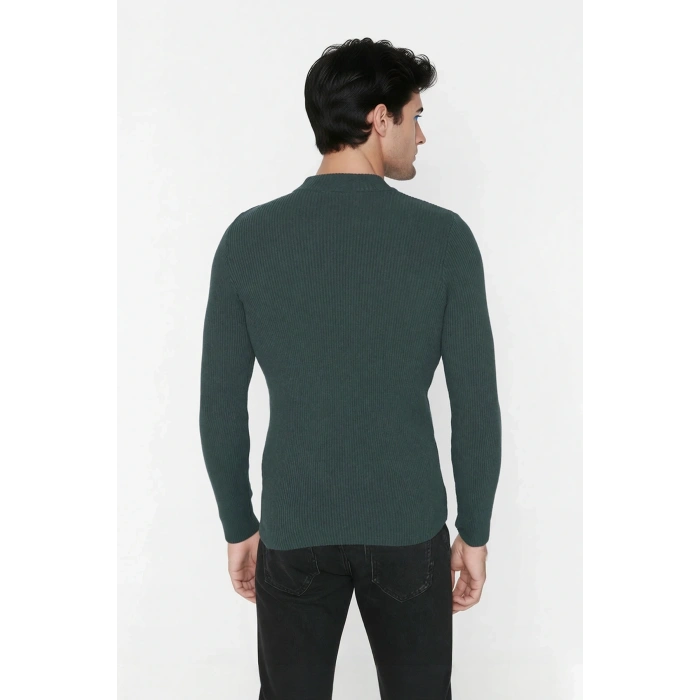 Erkek Fitted Dar Kalıp Dik Yaka Uzun Kol Fitilli Triko Kazak Kış Günleri İçin Şık ve Rahat Seçim