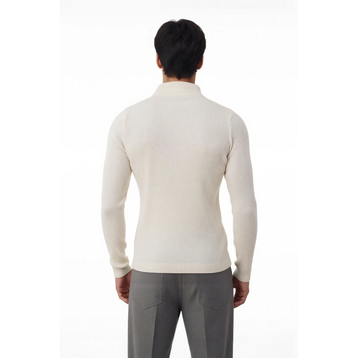 Erkek Fitted Dar Kalıp Dik Yaka Uzun Kol Fitilli Triko Kazak Kış Günleri İçin Şık ve Rahat Seçim