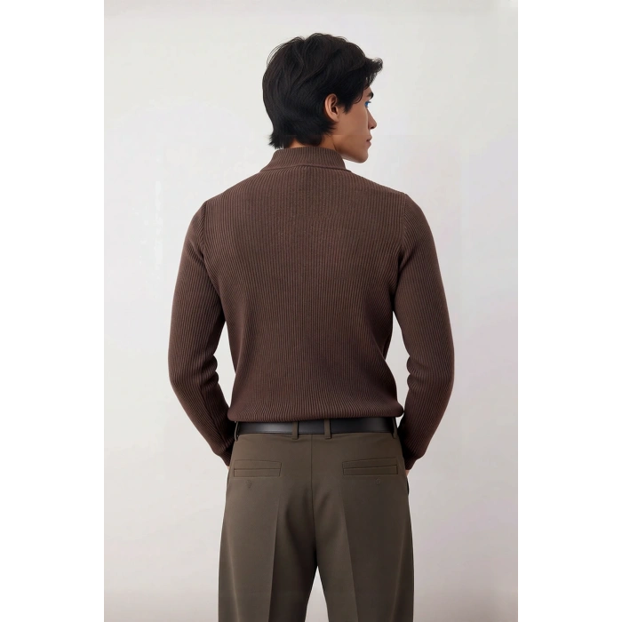 Erkek Fitted Dik Yaka Uzun Kol Triko Kazak Günlük Şıklık ve Konfor İçin İdeal Seçim Kaliteli