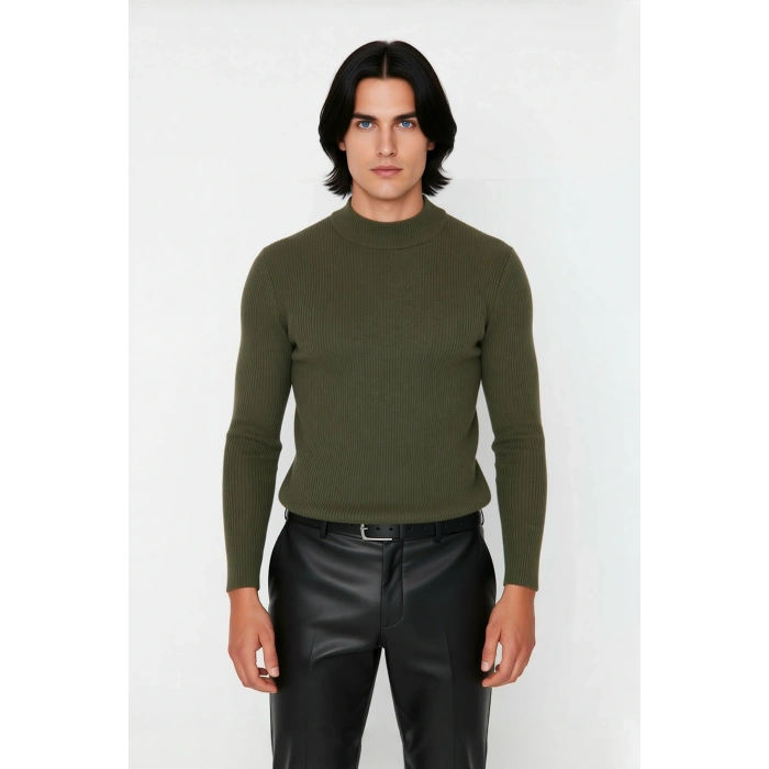 Erkek Fitted Dik Yaka Uzun Kol Triko Kazak Günlük Şıklık ve Konfor İçin İdeal Seçim Kaliteli