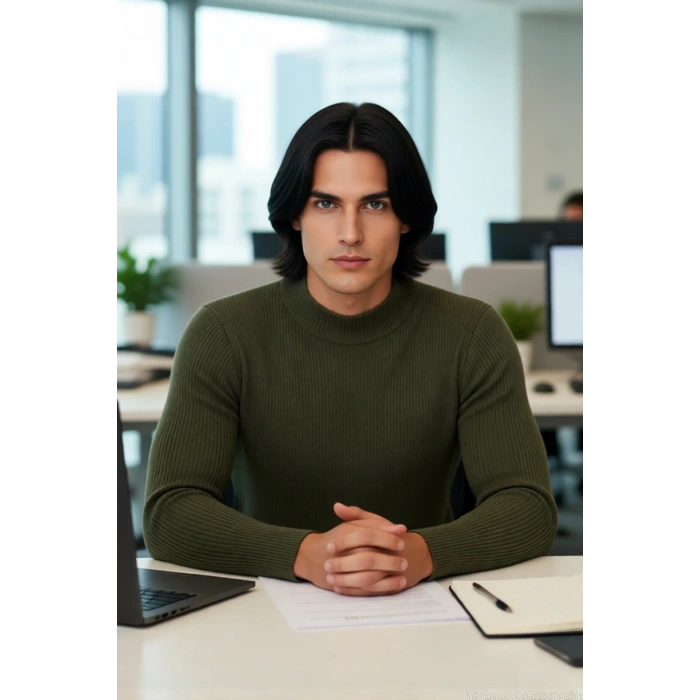 Erkek Fitted Dik Yaka Uzun Kol Triko Kazak Günlük Şıklık ve Konfor İçin İdeal Seçim Kaliteli