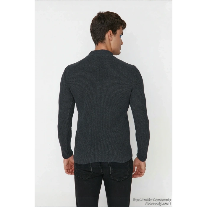 Erkek Fitted Dik Yaka Uzun Kol Triko Kazak Günlük Şıklık ve Konfor İçin İdeal Seçim Kaliteli