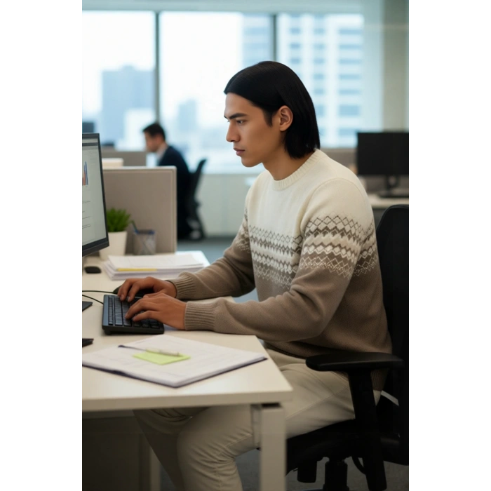 Erkek Fitted Etnik Desenli Bisiklet Yaka Triko Kazak Kış Günleri İçin İdeal Şık ve Konforlu Bir