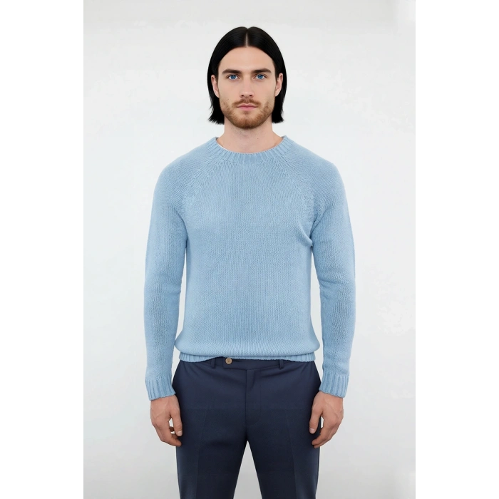 Erkek Fitted Kalıp Bisiklet Yaka Seamless Reglan Kol Basic Triko Kazak Sonbahar Kış Şıklığı