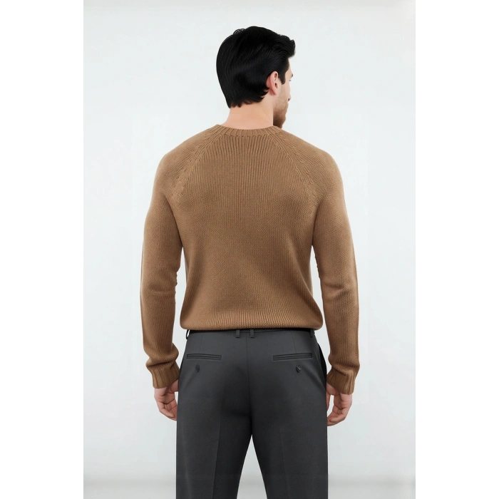 Erkek Fitted Kalıp Bisiklet Yaka Seamless Reglan Kol Basic Triko Kazak Sonbahar Kış Şıklığı