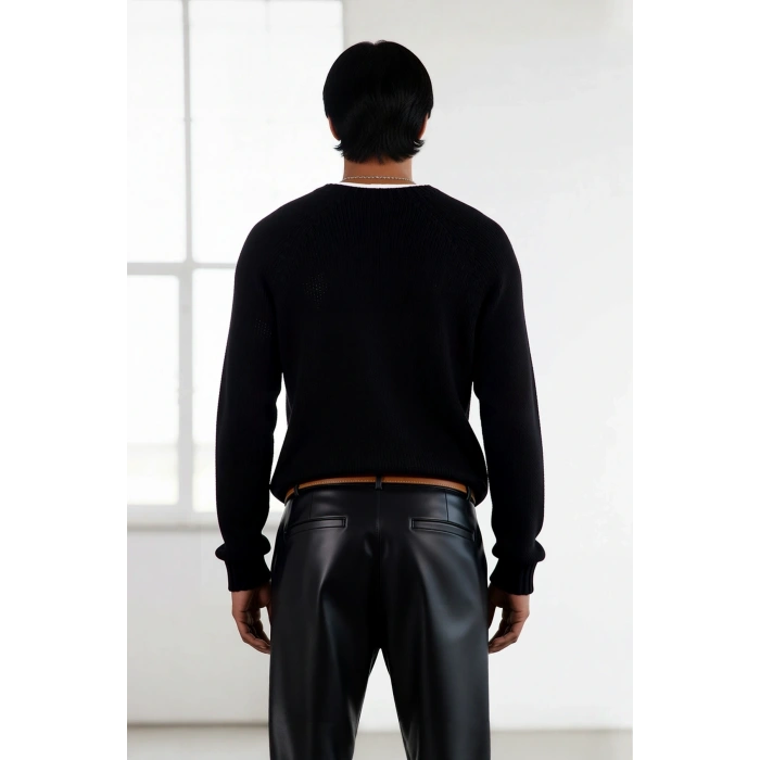 Erkek Fitted Kalıp Bisiklet Yaka Seamless Reglan Kol Basic Triko Kazak Sonbahar Kış Şıklığı