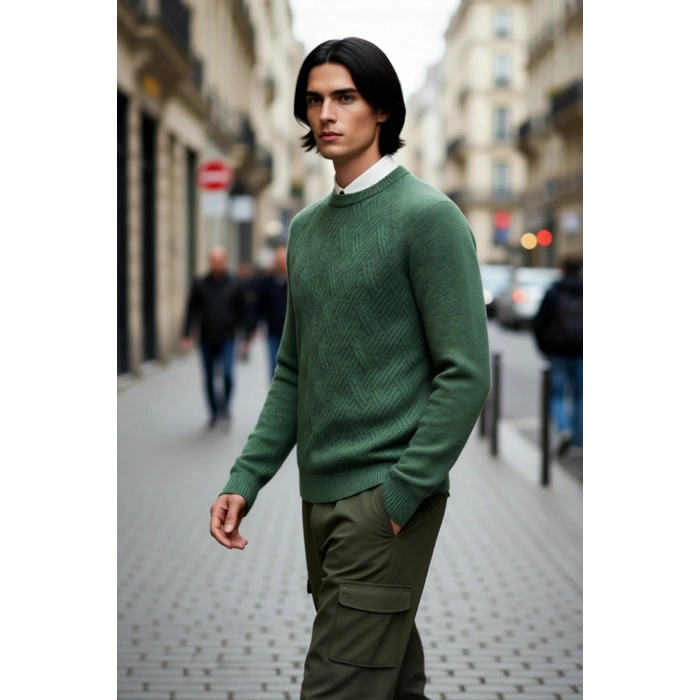 Erkek Fitted Kalıp Dokulu Bisiklet Yaka Reglan Kol Triko Kazak Soğuk Kış Günleri İçin İdeal Seçim