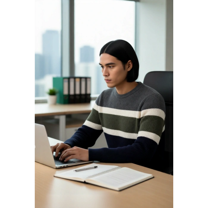 Erkek Fitted Kesim Bisiklet Yaka Renk Bloklu Kalın Triko Kazak Günlük Kombinler İçin İdeal Seçim.