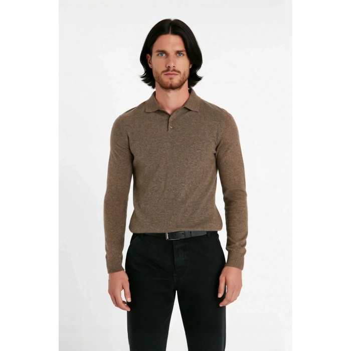 Erkek Fitted Kesim Polo Yaka Triko Kazak Uzun Kollu Smart Casual Tarzı Günlük Şıklık Sunar