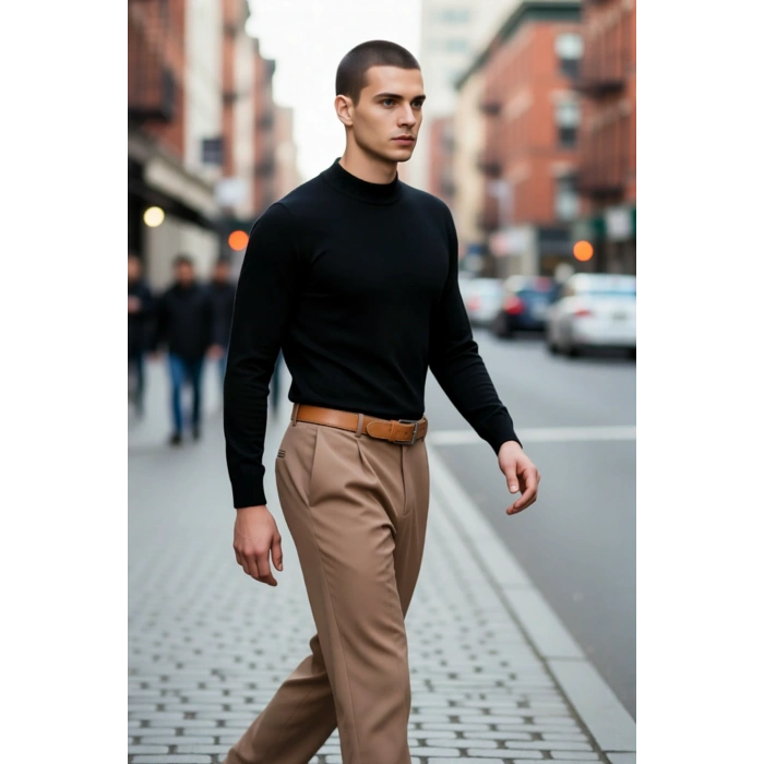 Erkek Fitted Yarım Balıkçı Yaka Triko Kazak Basic Koleksiyon Kış Stilinize Konforlu Bir Dokunuş