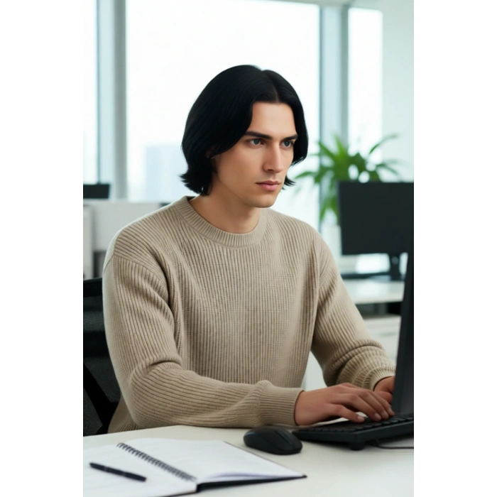 Erkek Geniş Kalıp Bisiklet Yaka Düz Baskısız Kalın Triko Kazak Kış Sezonu İçin İdeal Model